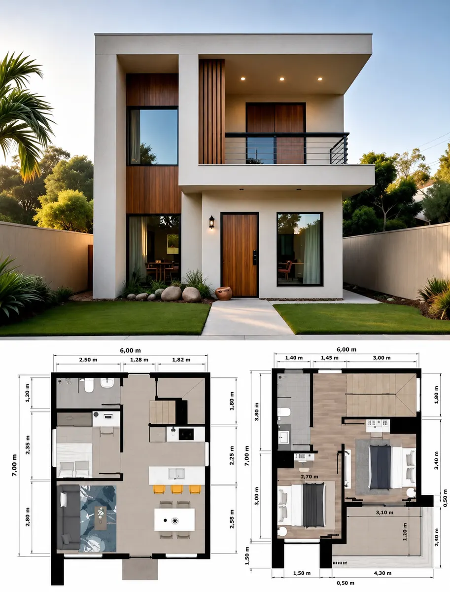 Ejemplo de proyecto: fachada de casa con planos de planta