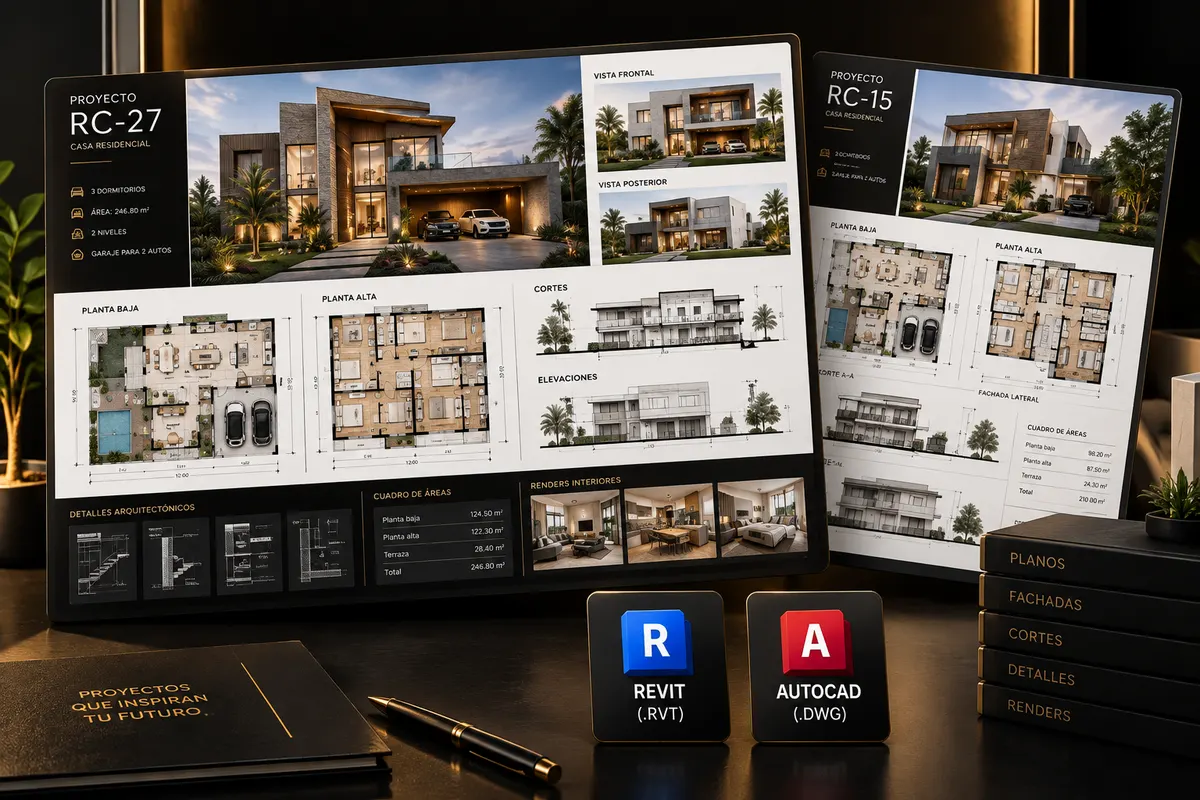 Biblioteca completa de proyectos residenciales en Revit y AutoCAD