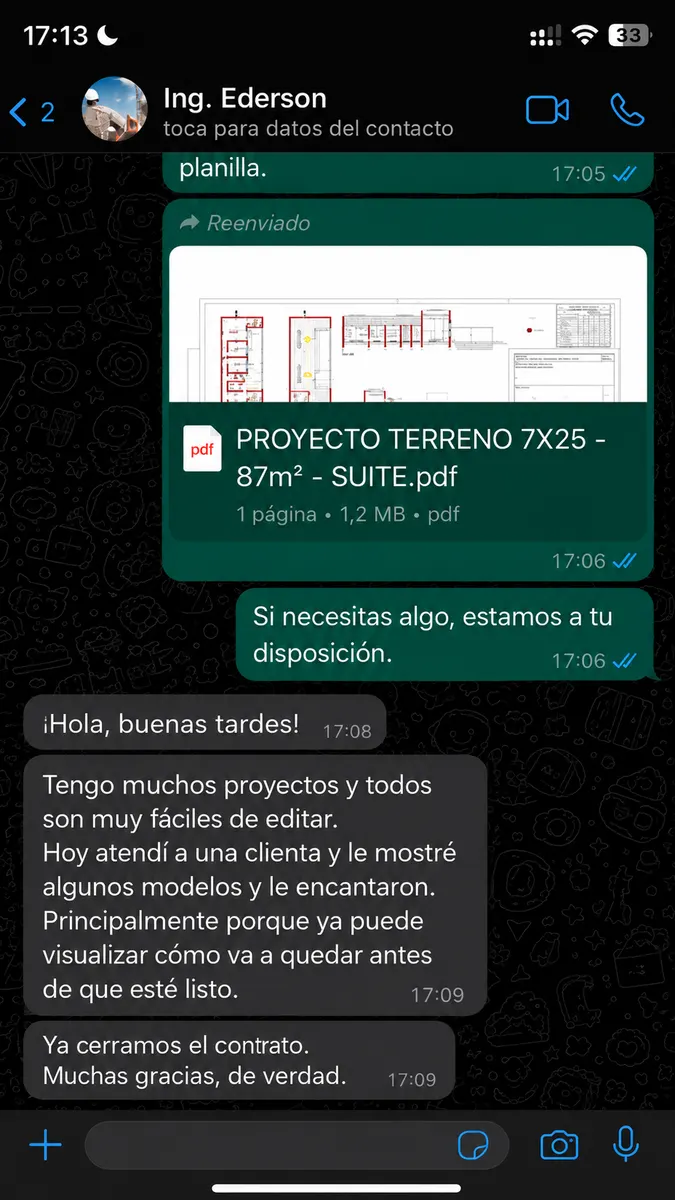 Feedback de Ing. Ederson: proyectos fáciles de editar y cliente satisfecho