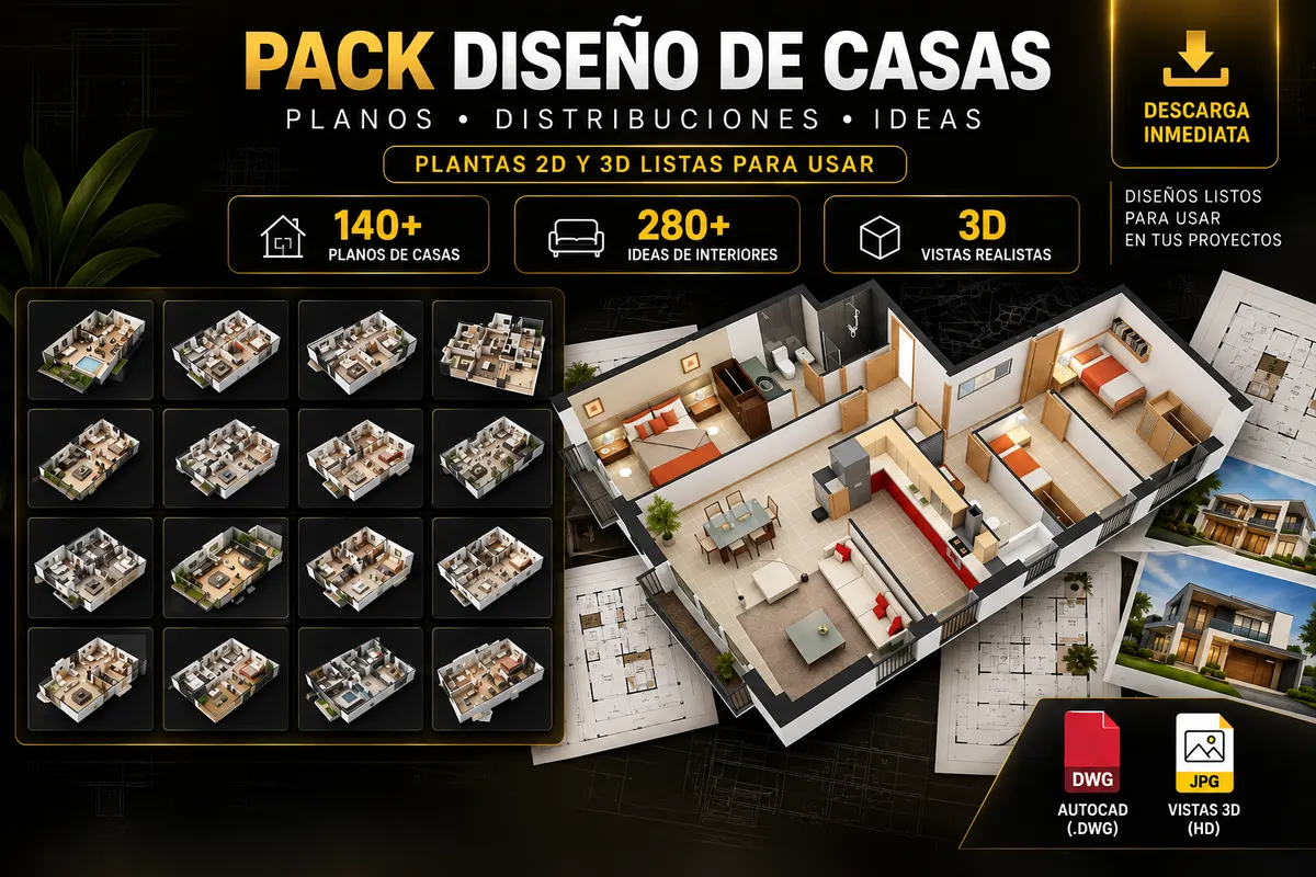 Pack diseño de casas con plantas e interiores